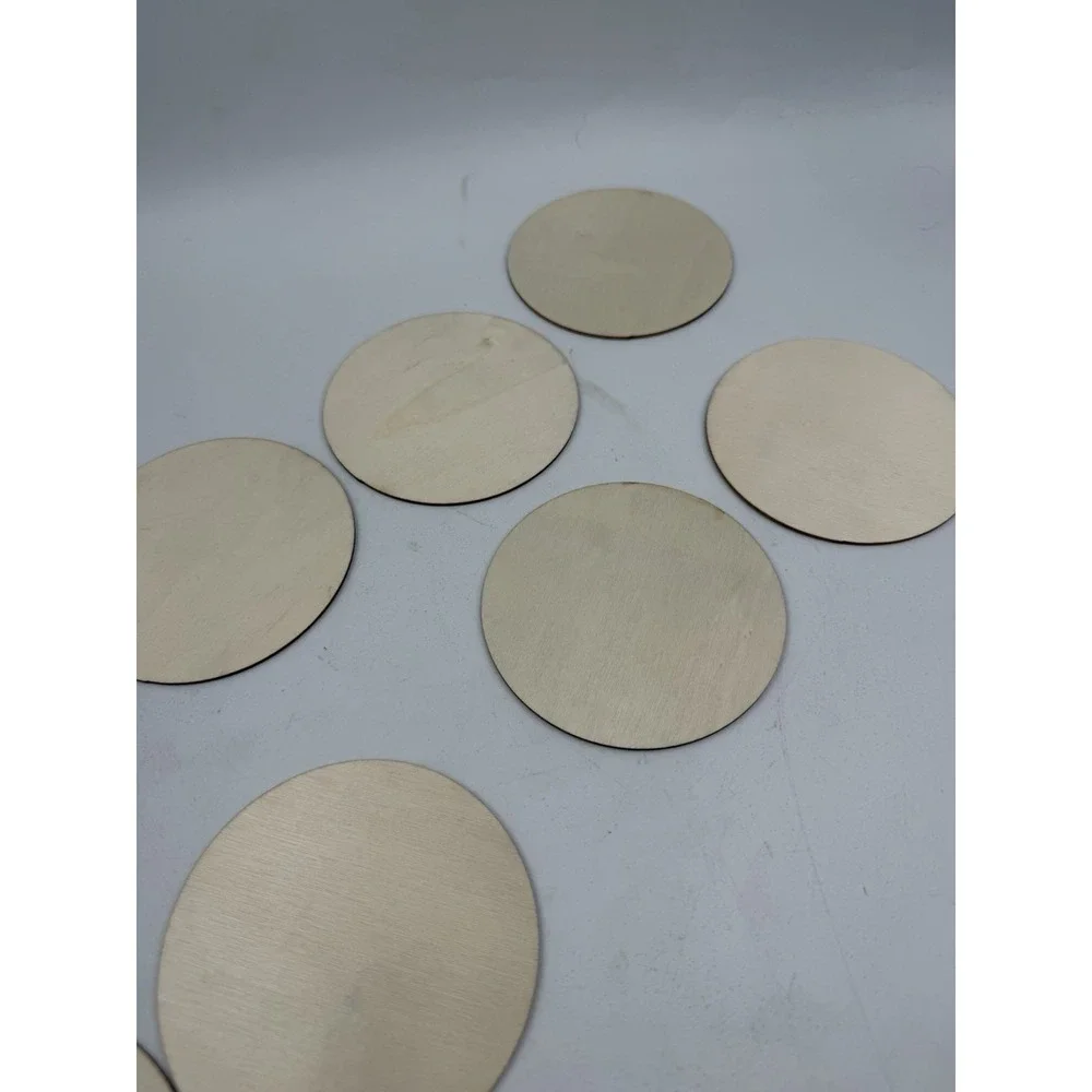 Set Of 8 Wooden Painted Coffee Themed Coasters NEW Natural Wood